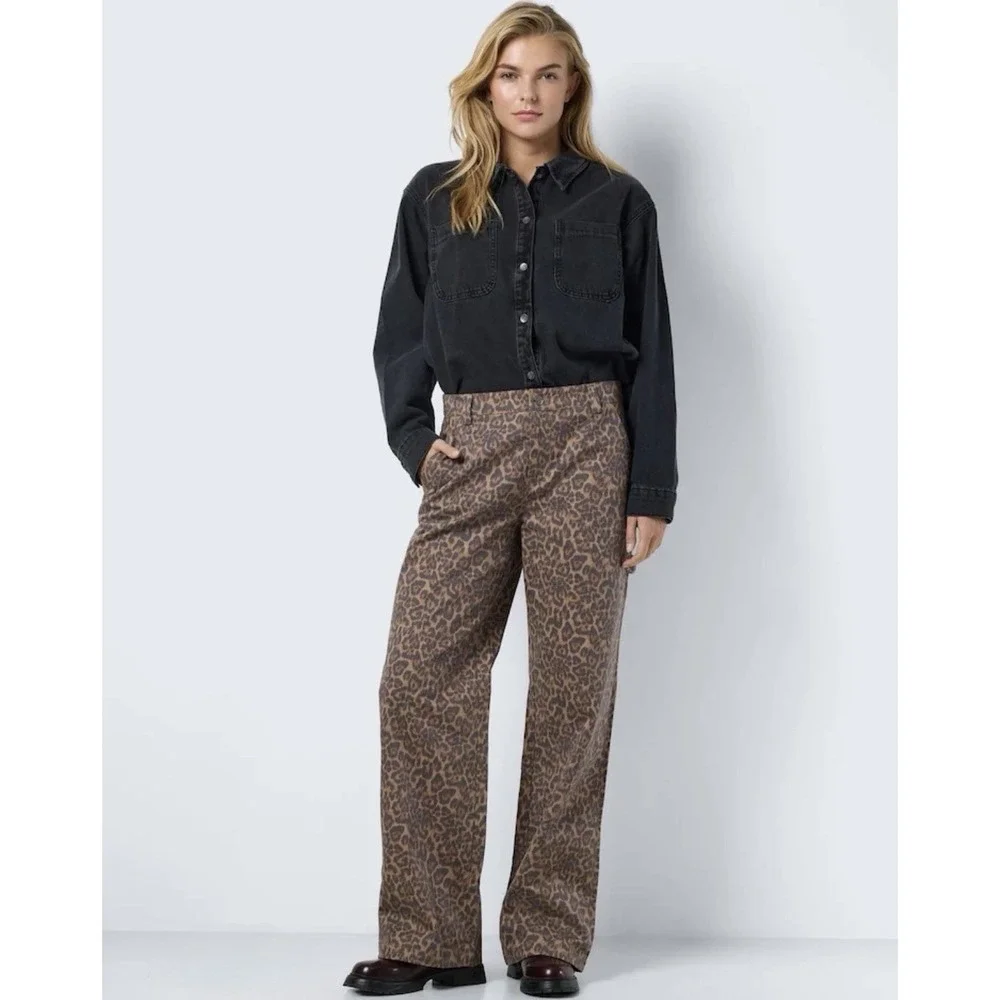 NOISY‎ MAY Women's Brown Leopard Print Straight Leg Jeans Pants Medium